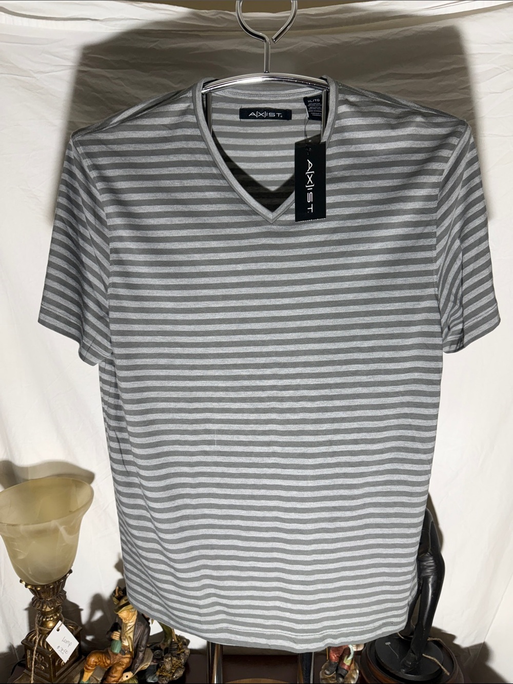 Axist Men's Gray and White Striped V-Neck Tee